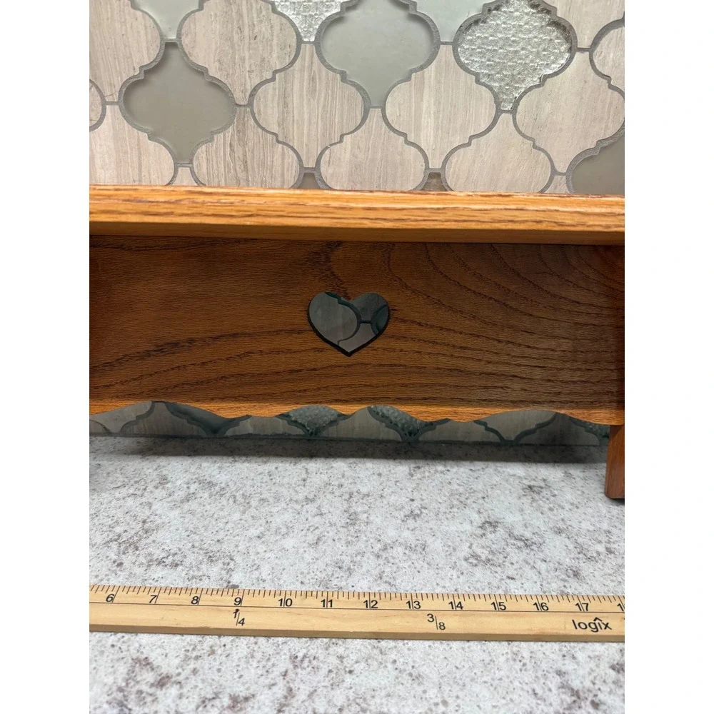 Vintage Oak Wood Wall Shelf Heart Cutout Farmhouse Floating Plate Display Rack